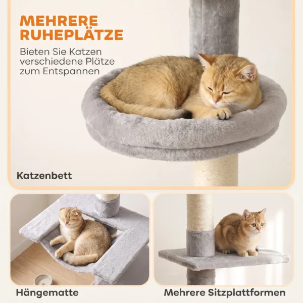 Krabpaal Plafondhoog 230 260 Cm Verstelbare Kattenboom Met 5 Verdiepingen 3 Dikke Sisal krabstammen, Sisal krabplank