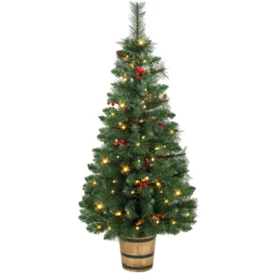 Kunstmatige Kerstboom, 120 Cm Kerstboom Met 100 LED verlichting 131 Toppen Bessen, 2 Lichtkleuren, Afstandsbediening