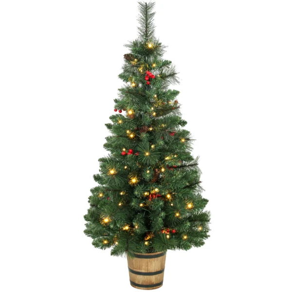 Kunstmatige Kerstboom, 120 Cm Kerstboom Met 100 LED verlichting 131 Toppen Bessen, 2 Lichtkleuren, Afstandsbediening