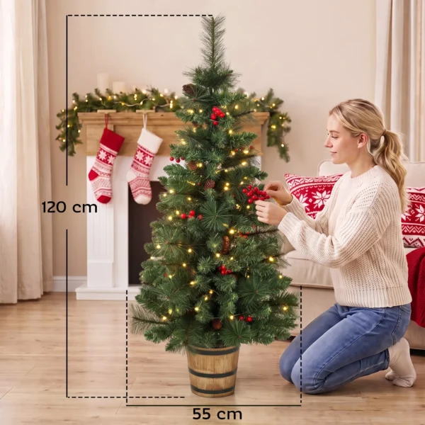 Kunstmatige Kerstboom, 120 Cm Kerstboom Met 100 LED verlichting 131 Toppen Bessen, 2 Lichtkleuren, Afstandsbediening