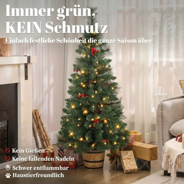 Kunstmatige Kerstboom, 120 Cm Kerstboom Met 100 LED verlichting 131 Toppen Bessen, 2 Lichtkleuren, Afstandsbediening