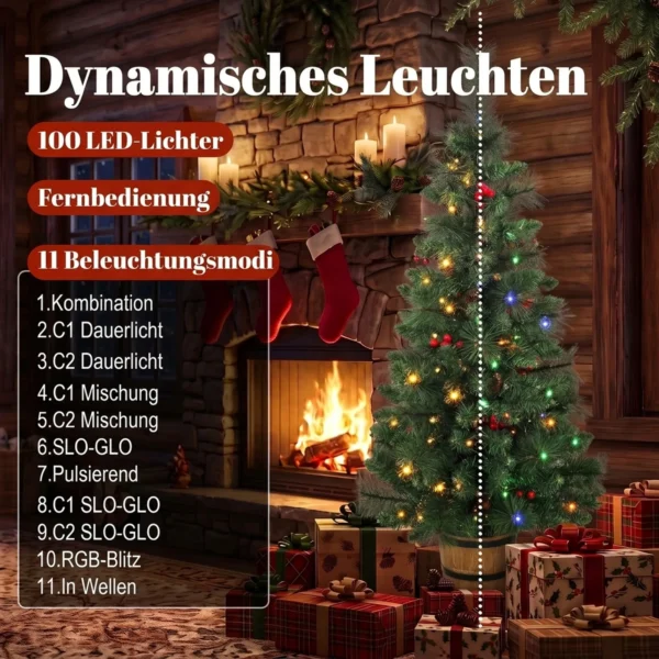 Kunstmatige Kerstboom, 120 Cm Kerstboom Met 100 LED verlichting 131 Toppen Bessen, 2 Lichtkleuren, Afstandsbediening