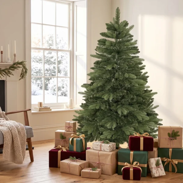 Kunstmatige Kerstboom 150 Cm, Edeltanne, Vol Met Inklapbare Takken, 525 Toppen, Opvouwbare Houten Standaard, Groen