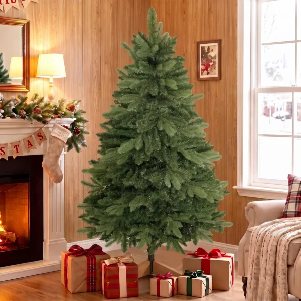 Kunstmatige Kerstboom 150 Cm, Edeltanne, Vol Met Inklapbare Takken, 525 Toppen, Opvouwbare Houten Standaard, Groen