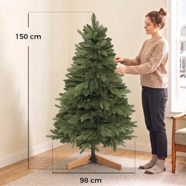 Kunstmatige Kerstboom 150 Cm, Edeltanne, Vol Met Inklapbare Takken, 525 Toppen, Opvouwbare Houten Standaard, Groen
