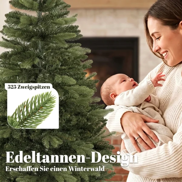 Kunstmatige Kerstboom 150 Cm, Edeltanne, Vol Met Inklapbare Takken, 525 Toppen, Opvouwbare Houten Standaard, Groen