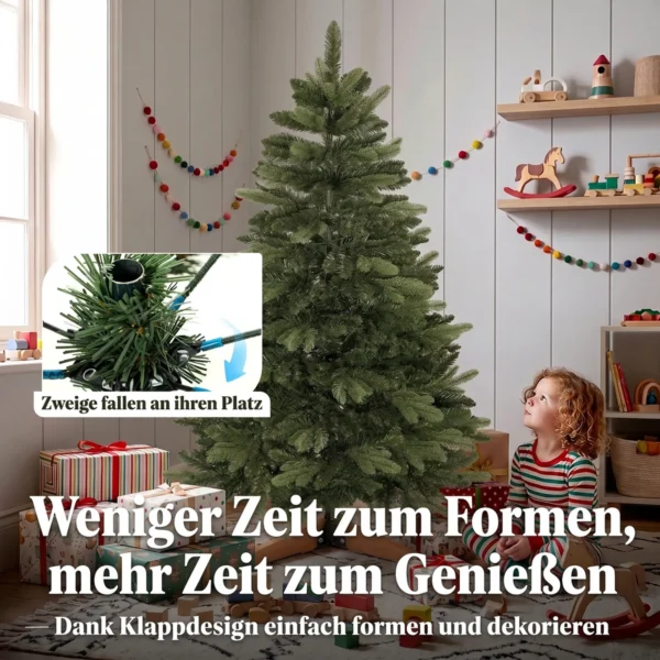 Kunstmatige Kerstboom 150 Cm, Edeltanne, Vol Met Inklapbare Takken, 525 Toppen, Opvouwbare Houten Standaard, Groen