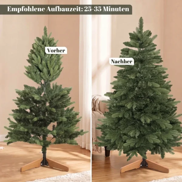 Kunstmatige Kerstboom 150 Cm, Edeltanne, Vol Met Inklapbare Takken, 525 Toppen, Opvouwbare Houten Standaard, Groen