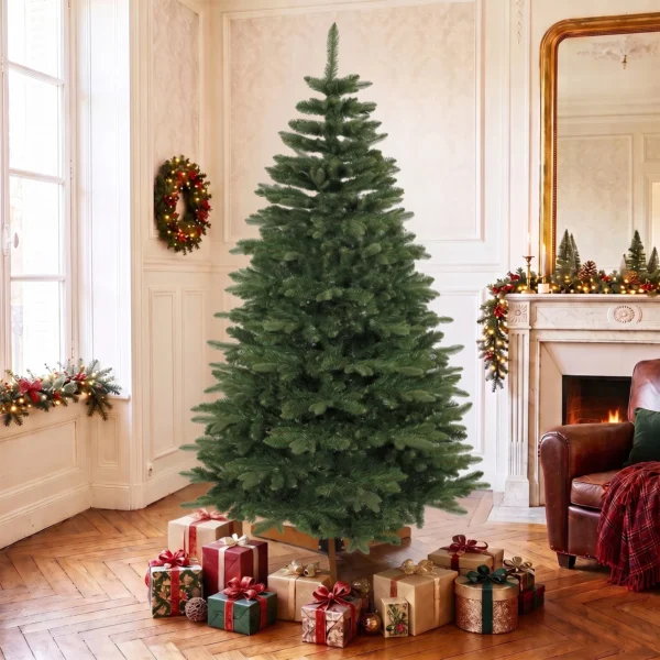Kunstmatige Kerstboom 180 Cm, Edelspar, Vol Met Inklapbare Takken, 961 Toppen, Opvouwbare Houten Standaard, Groen