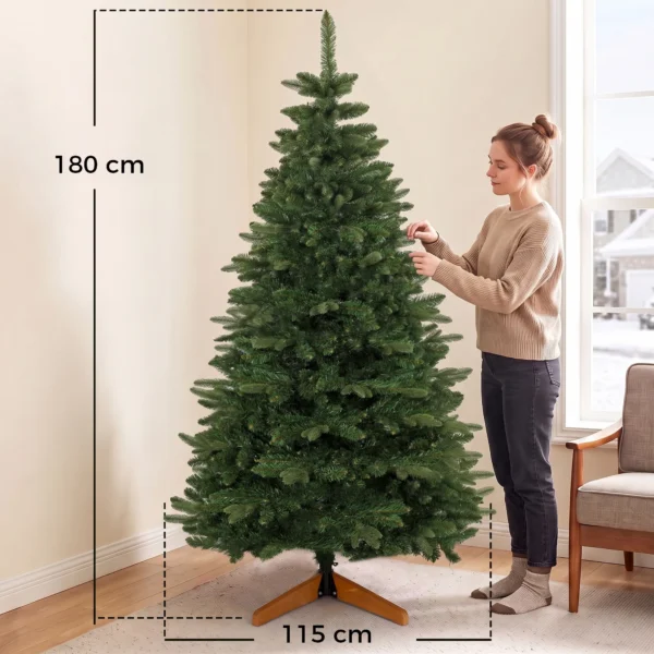 Kunstmatige Kerstboom 180 Cm, Edelspar, Vol Met Inklapbare Takken, 961 Toppen, Opvouwbare Houten Standaard, Groen