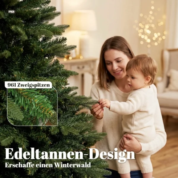 Kunstmatige Kerstboom 180 Cm, Edelspar, Vol Met Inklapbare Takken, 961 Toppen, Opvouwbare Houten Standaard, Groen