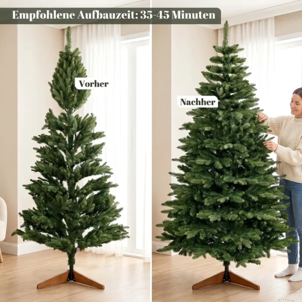 Kunstmatige Kerstboom 180 Cm, Edelspar, Vol Met Inklapbare Takken, 961 Toppen, Opvouwbare Houten Standaard, Groen