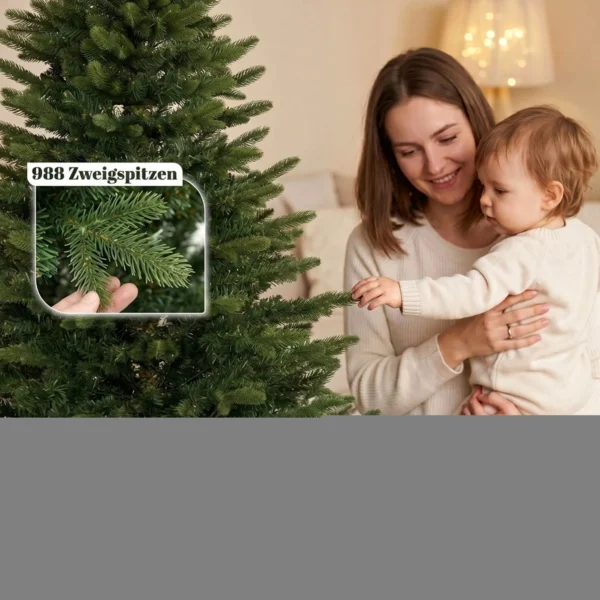 Kunstmatige Kerstboom 180 Cm, Fraser Spar Met Houten Standaard, 988 Realistische Takpunten Voor Thuis En Kantoor, Groen
