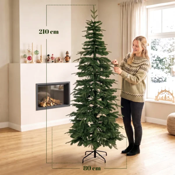 Kunstmatige Kerstboom 210 Cm, Spar Met Scharnierende Takken, 800 Takpunten, Inklapbare Stalen Standaard, Groen