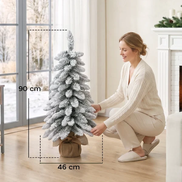 Kunstmatige Kerstboom, 90 Cm (3 Ft), Slanke Potloodboom Met 107 Takpunten, Jutebasis, Wit