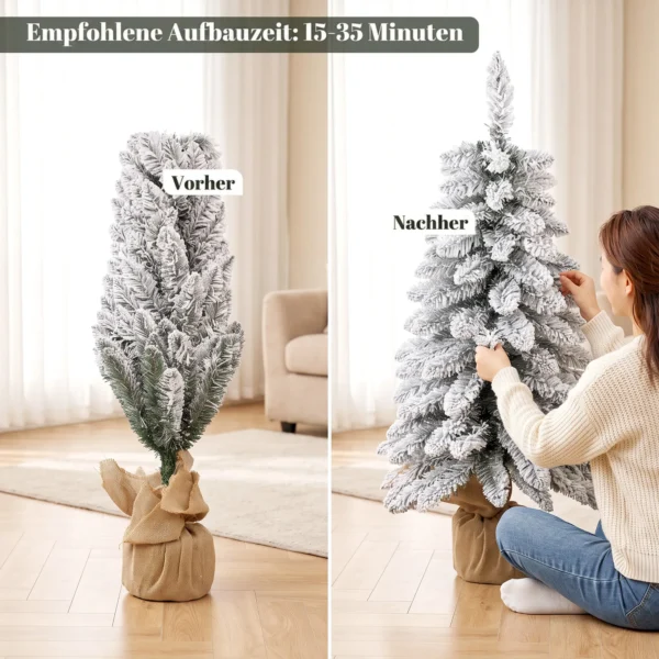 Kunstmatige Kerstboom, 90 Cm (3 Ft), Slanke Potloodboom Met 107 Takpunten, Jutebasis, Wit