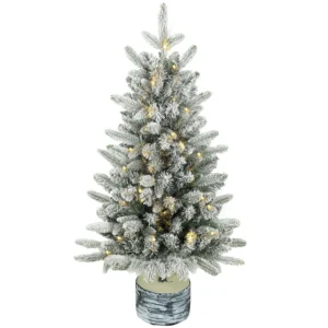 Kunstmatige Kerstboom, 90 Cm Kerstboom Met 50 LED verlichting 240 Toppen Kunstmatige Sneeuw Magnesiumoxide voetstuk