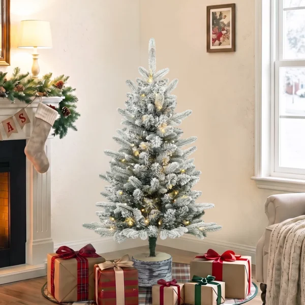 Kunstmatige Kerstboom, 90 Cm Kerstboom Met 50 LED verlichting 240 Toppen Kunstmatige Sneeuw Magnesiumoxide voetstuk