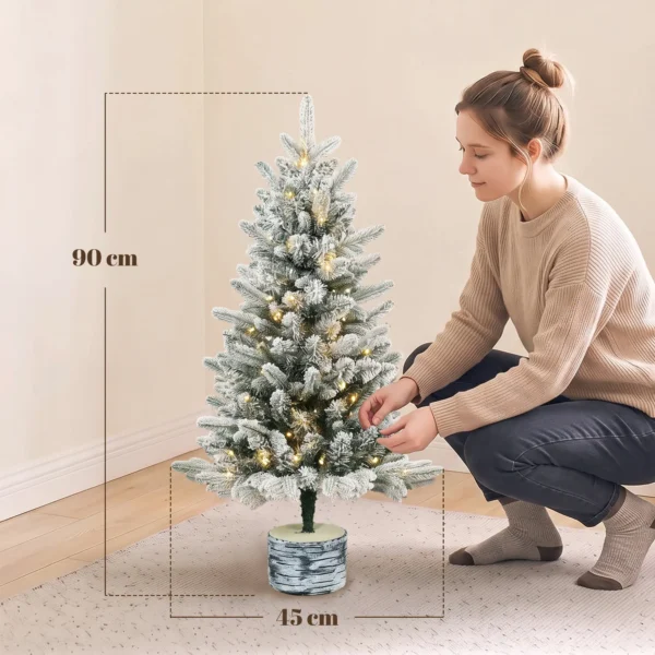 Kunstmatige Kerstboom, 90 Cm Kerstboom Met 50 LED verlichting 240 Toppen Kunstmatige Sneeuw Magnesiumoxide voetstuk