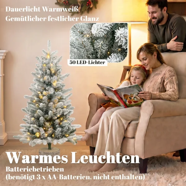 Kunstmatige Kerstboom, 90 Cm Kerstboom Met 50 LED verlichting 240 Toppen Kunstmatige Sneeuw Magnesiumoxide voetstuk