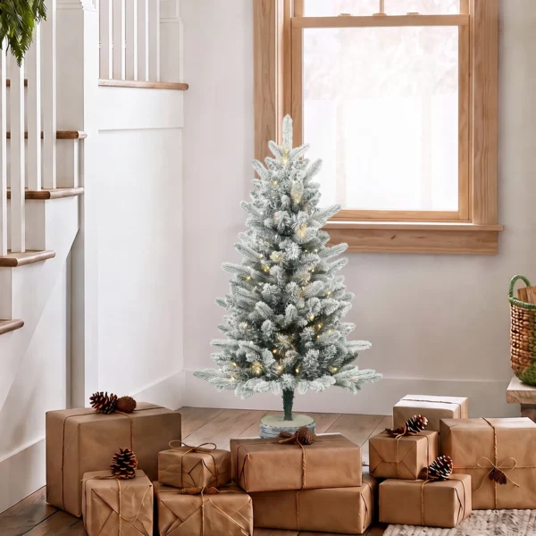Kunstmatige Kerstboom, 90 Cm Kerstboom Met 50 LED verlichting 240 Toppen Kunstmatige Sneeuw Magnesiumoxide voetstuk
