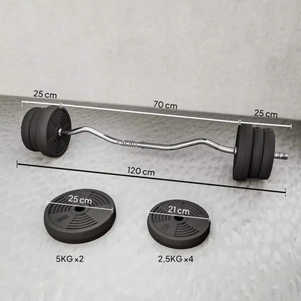 Langhalter Set 25kg Antislip Curlstang Met 6 Gewichten, PVC Coating, Haltersstang Van Staal