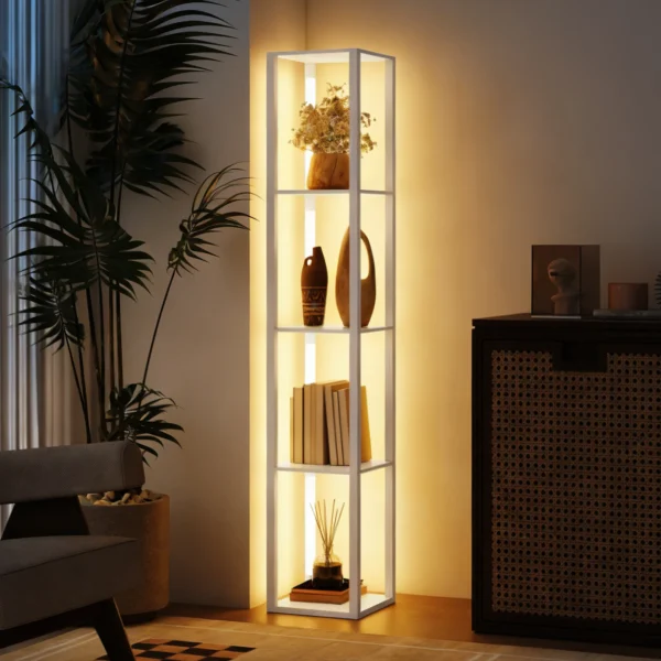LED staande Lamp Met Planken, Moderne Dimbare Staande Lamp Met 3 Helderheidsniveaus En Voetschakelaar, Wit