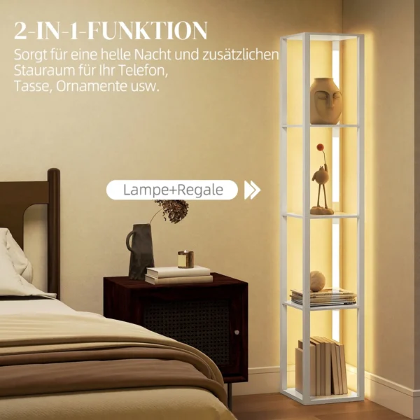 LED staande Lamp Met Planken, Moderne Dimbare Staande Lamp Met 3 Helderheidsniveaus En Voetschakelaar, Wit
