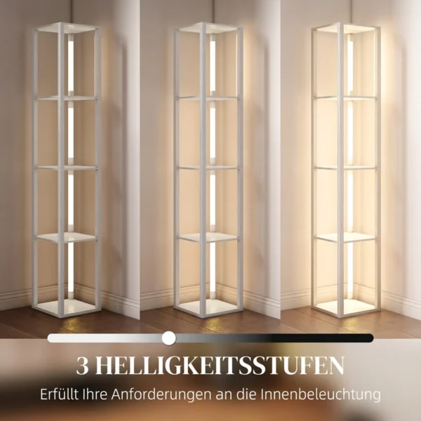 LED staande Lamp Met Planken, Moderne Dimbare Staande Lamp Met 3 Helderheidsniveaus En Voetschakelaar, Wit