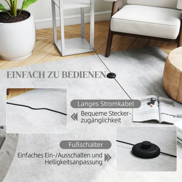 LED staande Lamp Met Planken, Moderne Dimbare Staande Lamp Met 3 Helderheidsniveaus En Voetschakelaar, Wit
