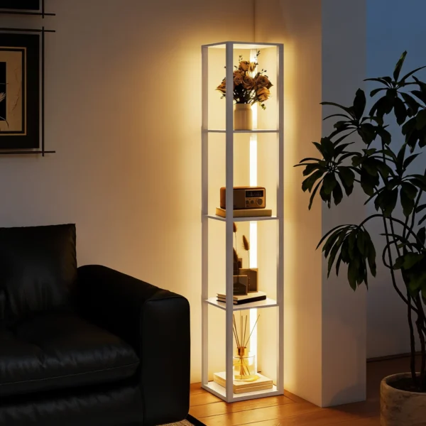LED staande Lamp Met Planken, Moderne Dimbare Staande Lamp Met 3 Helderheidsniveaus En Voetschakelaar, Wit