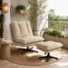 Loungestoel Met Voetenbank, 360° Draaibaar, Corduroy Bekleding, In Hoogte Verstelbare Voetensteun, Beige