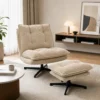 Loungestoel Met Voetenbank, 360° Draaibaar, Corduroy Bekleding, In Hoogte Verstelbare Voetensteun, Beige