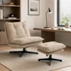 Loungestoel Met Voetenbank, 360° Draaibaar, Corduroy Bekleding, In Hoogte Verstelbare Voetensteun, Beige
