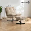 Loungestoel Met Voetenbank, 360° Draaibaar, Corduroy Bekleding, In Hoogte Verstelbare Voetensteun, Beige
