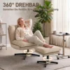 Loungestoel Met Voetenbank, 360° Draaibaar, Corduroy Bekleding, In Hoogte Verstelbare Voetensteun, Beige