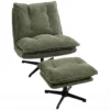 Loungestoel Met Voetenbank, 360° Draaibaar, Corduroy Bekleding, In Hoogte Verstelbare Voetensteun, Groen