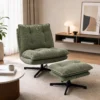 Loungestoel Met Voetenbank, 360° Draaibaar, Corduroy Bekleding, In Hoogte Verstelbare Voetensteun, Groen