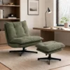 Loungestoel Met Voetenbank, 360° Draaibaar, Corduroy Bekleding, In Hoogte Verstelbare Voetensteun, Groen