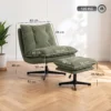 Loungestoel Met Voetenbank, 360° Draaibaar, Corduroy Bekleding, In Hoogte Verstelbare Voetensteun, Groen