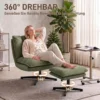 Loungestoel Met Voetenbank, 360° Draaibaar, Corduroy Bekleding, In Hoogte Verstelbare Voetensteun, Groen