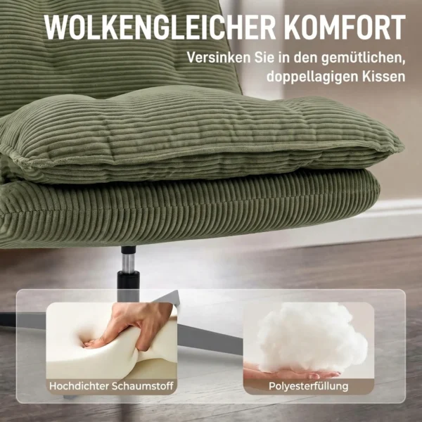 Loungestoel Met Voetenbank, 360° Draaibaar, Corduroy Bekleding, In Hoogte Verstelbare Voetensteun, Groen