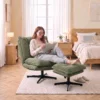 Loungestoel Met Voetenbank, 360° Draaibaar, Corduroy Bekleding, In Hoogte Verstelbare Voetensteun, Groen