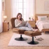 Loungestoel Met Voetenbank, 360° Draaibaar, Gemaakt Van Raindrop velours, In Hoogte Verstelbare Voetenbank, Bruin