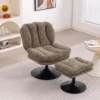 Loungestoel Met Voetenbank, 360° Draaibaar, Gemaakt Van Raindrop velours, In Hoogte Verstelbare Voetenbank, Bruin
