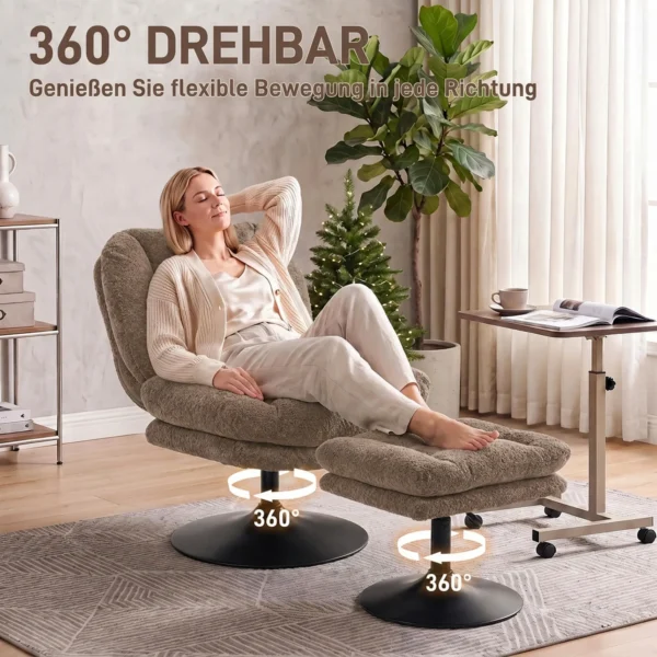 Loungestoel Met Voetenbank, 360° Draaibaar, Gemaakt Van Raindrop velours, In Hoogte Verstelbare Voetenbank, Bruin