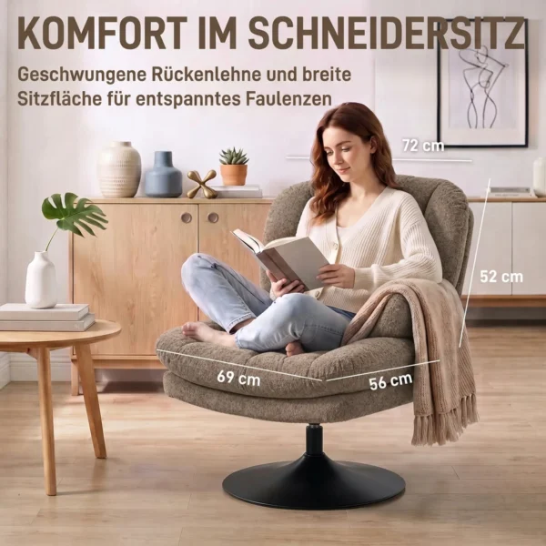 Loungestoel Met Voetenbank, 360° Draaibaar, Gemaakt Van Raindrop velours, In Hoogte Verstelbare Voetenbank, Bruin