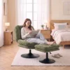 Loungestoel Met Voetenbank, 360° Draaibaar, Gemaakt Van Raindrop velours, In Hoogte Verstelbare Voetenbank, Groen