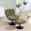 Loungestoel Met Voetenbank, 360° Draaibaar, Gemaakt Van Raindrop velours, In Hoogte Verstelbare Voetenbank, Groen