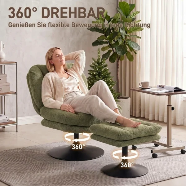 Loungestoel Met Voetenbank, 360° Draaibaar, Gemaakt Van Raindrop velours, In Hoogte Verstelbare Voetenbank, Groen
